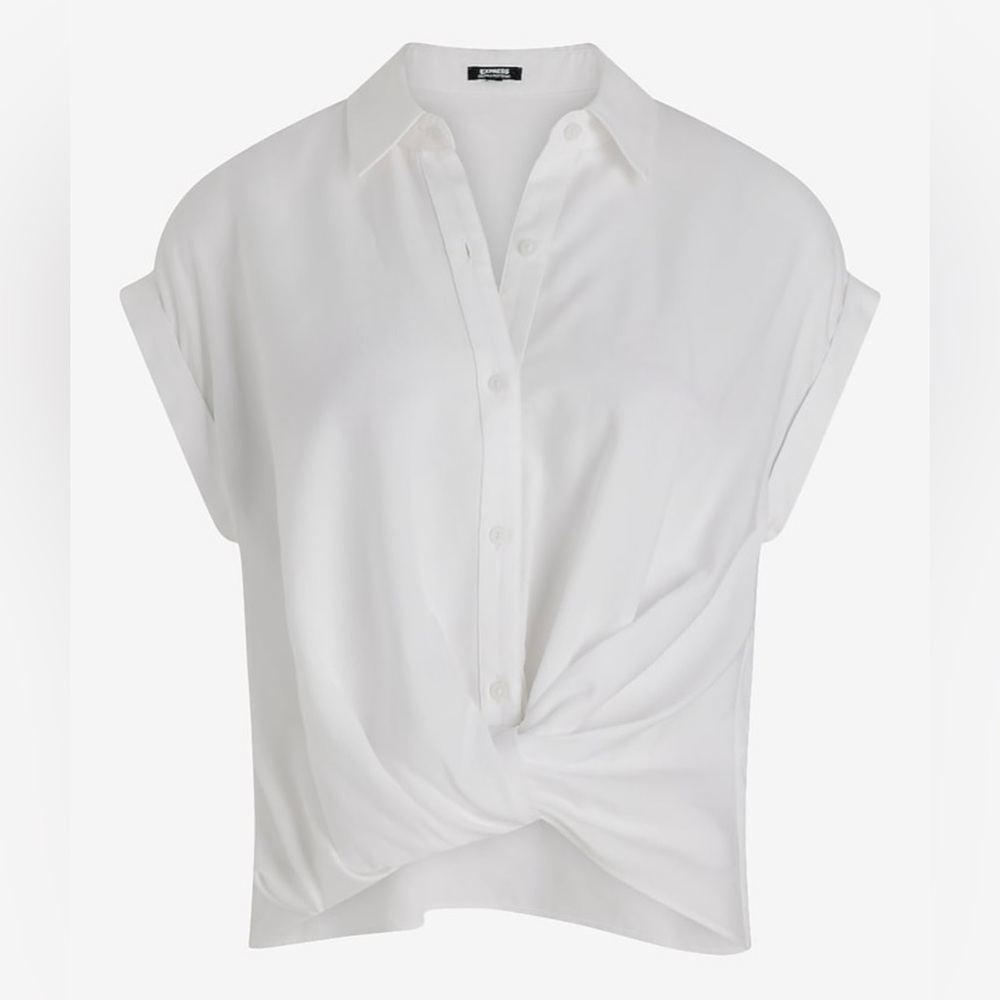 EXPRESS Short Cuff Sleeve Twist Front Shirt
